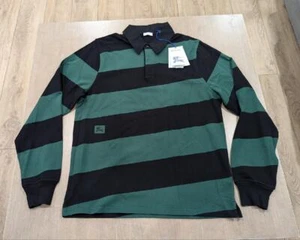 $760 Mens Burberry Diagonal Striped LS Polo Shirt Green/Black Medium - Picture 1 of 6