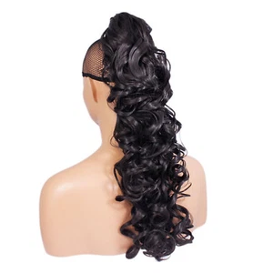 Ponytail Claw Clip Darkest Brown Curly 22" Heat Resistant Synthetic Hairpiece - Picture 1 of 4