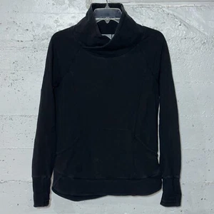 Athleta Women's Pullover Size Small Black Cozy Sweatshirt Top Mock Neck Pockets - Picture 1 of 7