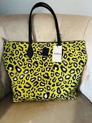 Furla avocado green Medium nylon leopard print large tote bag Handbag New Nwt - Изображение 1 из 4