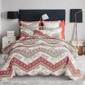 DaDa Bedding Bohemian Quilted Floral Bedspread Set - Rustic Cranberry Red Sag... - Picture 1 of 9