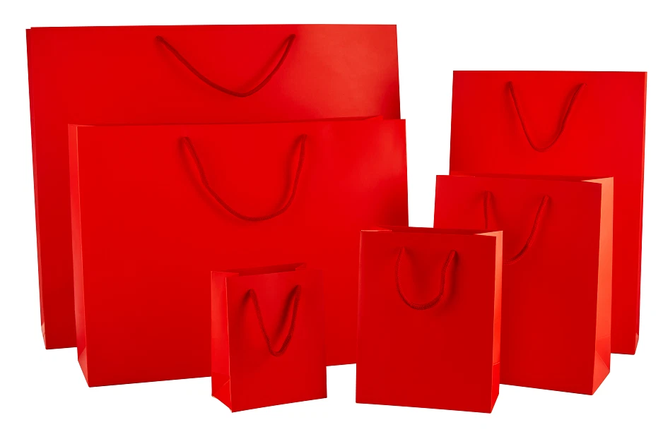 Luxury Red Paper Carrier Bags with Rope Handles, Matt Boutique Carrier Gift Bags