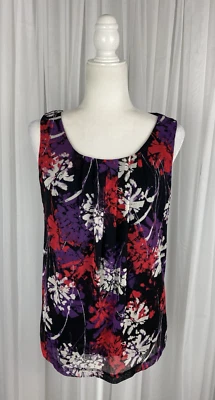 Colección 212 Talla M Negro Rojo Púrpura Abstracto Floral Sin Mangas Malla Forrada Top Foto 1 de 4