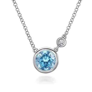 Gabriel & Co 925 Sterling Silver Blue Topaz and Diamond Pendant Necklace - Picture 1 of 4