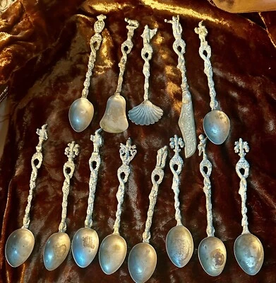 Juego De Colección De 13 Cucharas Italianas Demitasse Estilo Renacimiento Cuchillo Plateado Foto 1 de 4