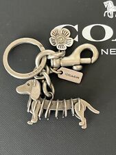 COACH Nickel Skeletal Dachshund Dog Bag Charm Keychain With Tea Rose Cc363
