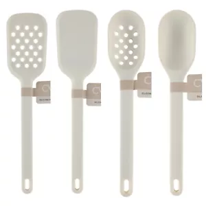 4 Silicone Kitchen Tools Set Slotted Turner & Spoon, Basting Spoon Spatula White - Picture 1 of 7