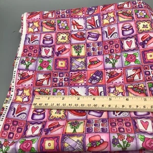 Dianna Marcum - RED HAT SOCIETY Theme in Small Squares Cotton FAB - remnant - Picture 1 of 1