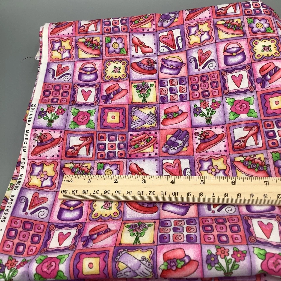 Dianna Marcum - RED HAT SOCIETY Theme in Small Squares Cotton FAB - remnant - Image 1 of 1