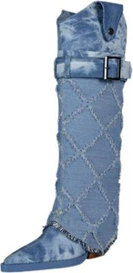 Fashion-forward Versatile Denim Pointed toe Chunky Heel Over-the-Knee Boots - Picture 1 of 8