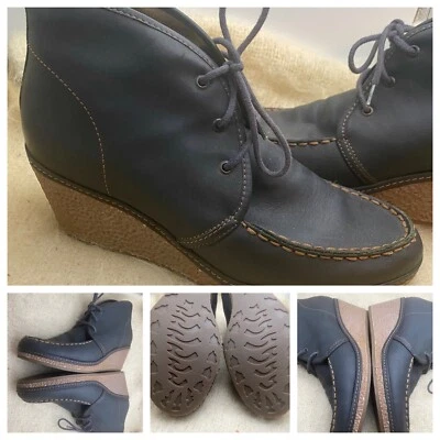 Botines Olukai Wali Cuña Marrón Oscuro EE. UU. 8 Alpargatas Cuero Tobillo Con Cordones Foto 1 de 4