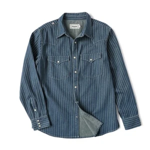 Slim Fit Men's Wabash Striped Indigo 100% Cotton Point Collar Western Shirt - M - Picture 1 of 10