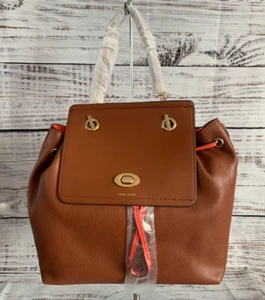 Anne Klein Chain Toggle Backpack Purse Handbag Women Rum Brown Orange NWT - Picture 1 of 7