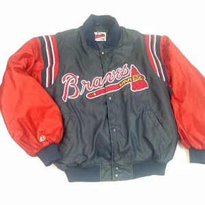 Vintage Atlanta Braves Jacket XL Bomber Wax Coated Diamond Collection Snap 90s - Picture 1 of 23