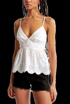 Abercrombie & Fitch Mujer M Blanco Ojales Abierto Corbata Espalda Novia Cami L Boho Foto 1 de 4