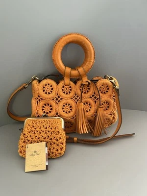 Patricia Nash Boho 钩针编织 Vobbia 金色黄色斜挎包 & Borse 硬币钱包 — 第 1/4 张图片