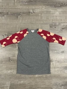 Lularoe Kids Disney Minnie Mouse Crew Neck Quarter Sleeve Shirt Grey Red Size 8 - Picture 1 of 5