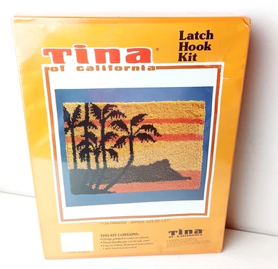 Vintage Tropical Palm Trees Ocean Latch Hook Rug Wall Hanger Kit 20 x 27" SEALED - Image 1 of 3