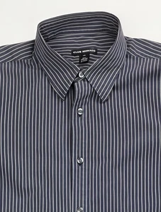 Club Monaco Size Large Mens Black Tan Stripe Long Sleeve Cotton Shirt - Picture 1 of 9