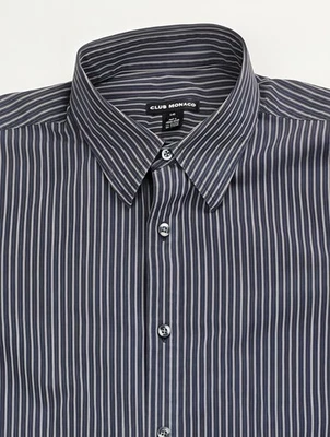 Club Monaco Size Large Mens Black Tan Stripe Long Sleeve Cotton Shirt - Image 1 of 4