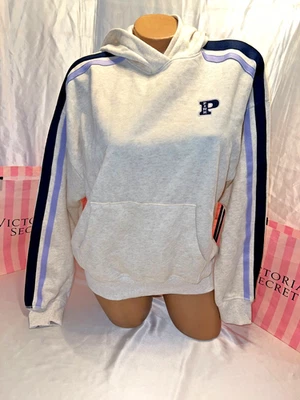 Sudadera con Capucha ROSA Victoria's Secret Cremallera Completa con Manga a Rayas Púrpura y Azul Pequeña Foto 1 de 2