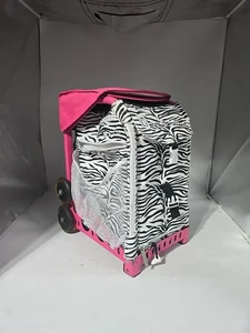 Zuca Rolling Sport Bag, Pink Frame Insert Bag Zebra Print Light Up Wheels 18” - Picture 1 of 12
