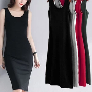 Plus Size Camisole Dress Long Tank Top Dress Women Soft Stretch Fabric - Picture 1 of 8