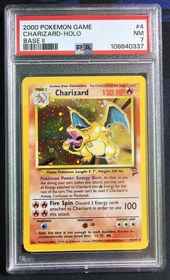 Pokemon Charizard Holo Rare Card #4 Base Set 2, PSA 7 - Image 1 of 2