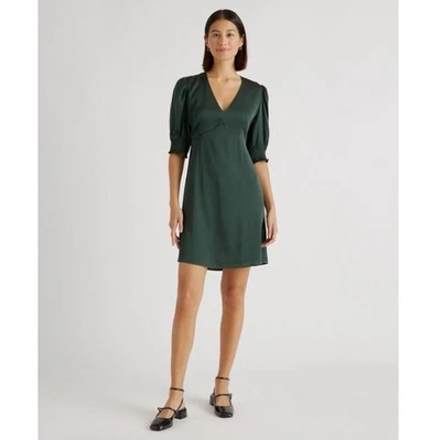 Quince Womens Washable Stretch Silk Puff Sleeve Mini Dress Forest Green Size XL - Image 1 of 4