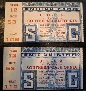 1947 USC vs UCLA Football Ticket Stub, Set Of Two original ticket stubs XLNT - Picture 1 of 4