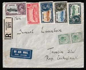 MALTA KGVI Registered Airmail Cover to Czechoslovakia – Mixed Franking - Imagen 1 de 2