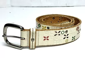 Rare Womens Medium (6-8) Fossil Embossed Floral Cream White Boho Hippie Belt - Picture 1 of 12