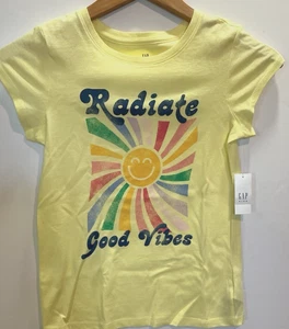 Gap Girl's T-Shirt Yellow SIZE L/10 Cotton "Radiate Good Vibes" Short Sleeve NEW - Picture 1 of 3