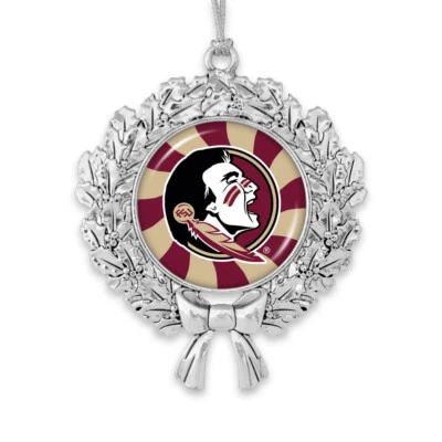 62007 Florida State Seminoles Peppermint Stripe Wreath Christmas Ornament - Image 1 of 2