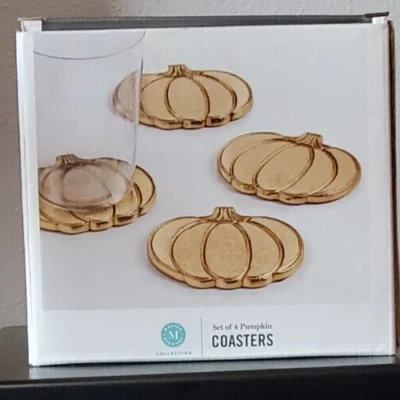Juego de 4 posavasos de calabaza de metal dorado colección Martha Stewart A5 Foto 1 de 4