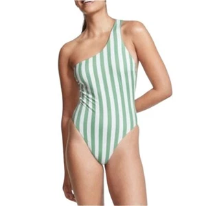 Victoria’s Secret Women's Green Striped One-Shoulder One Piece Swimsuit 2XL - Picture 1 of 8