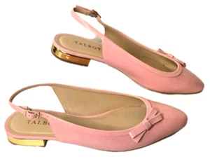 Talbots Pink Slingback Flats Genuine Leather Pointed Toe with Bow Size 7M Brazil - Picture 1 of 7