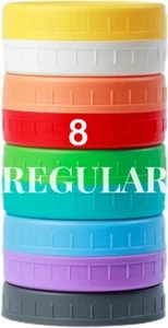 8 Pack Colored Plastic Mason Jar Lids Wide Mouth for Ball,Kerr Leak Proof Lids - Picture 1 of 6