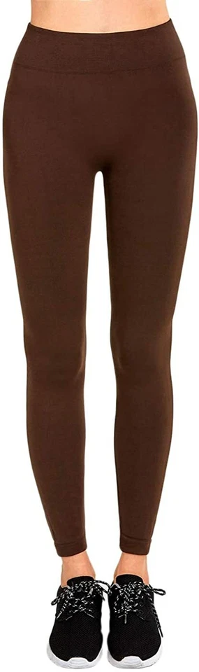 女士冬季保暖毛皮衬里抓绒高腰无缝打底裤 — 第 1/1 张图片