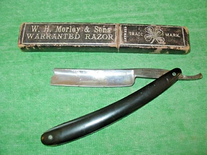 ANTICO RASOIO DRITTO VINTAGE W.H.MORLEY & SONS TRIFOGLIO MARCA E SCATOLA GERMANIA - Foto 1 di 6