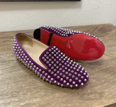 CHRISTIAN LOUBOUTIN Picos Rodantes Púrpura Terciopelo Mocasines Pisos UE Talla 35 / EE. UU. 4,5 Foto 1 de 4