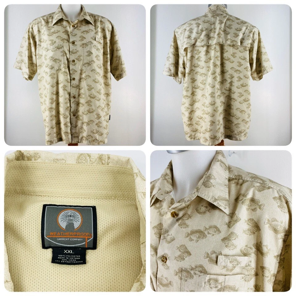 Weatherproof Mens Sz XXL Shirt Short Sleeve Vented Fishing Fish Theme Beige Bn12 - Image 1 of 4