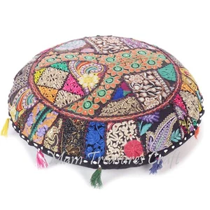 Round Patchwork Indian Floor Cushion Decorative Ethnic Pillow Cover boho bohemia - Picture 1 of 7