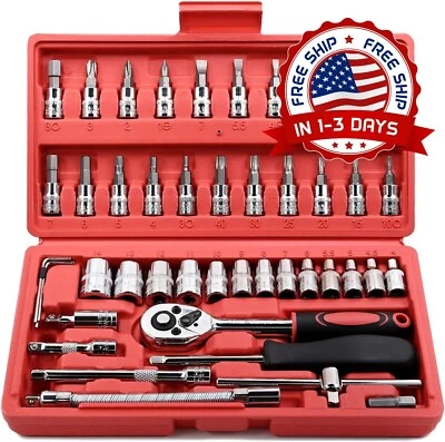 Juego De Llaves De Vaso 1/4'' 46 Piezas Con Estuche Herramientas Enchufes Tool.. - Image 1 of 4