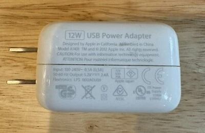 Apple 12W Genuine USB Wall Power Adapter Charger for iPad iPhone Model a1401 - Image 1 of 3