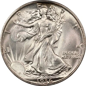 1936 Choice AU CAC AU58+ Walking Liberty Half Dollar, Collectors Cabinet Top Pop - Bild 1 von 4