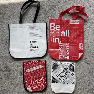 Lululemon Reusable Shopping Tote Bags 2 Big 2 Small excellent Conditions Words - Picture 1 of 6
