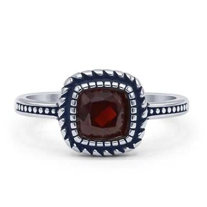 Ring Cushion Cut Granat Perlen oxidiert CZ 925 Sterling Silber 14 mm - Bild 1 von 6