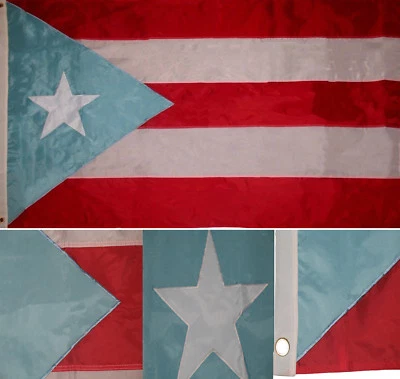 3x5 Embroidered Light Blue Puerto Rico Puerto Rican 210D Nylon Flag 3'x5' - Image 1 of 4
