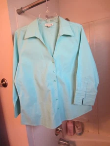 NWOT women's 3/4 sleeve cuffed shirt ColdWater Creek Size L light green - Picture 1 of 13